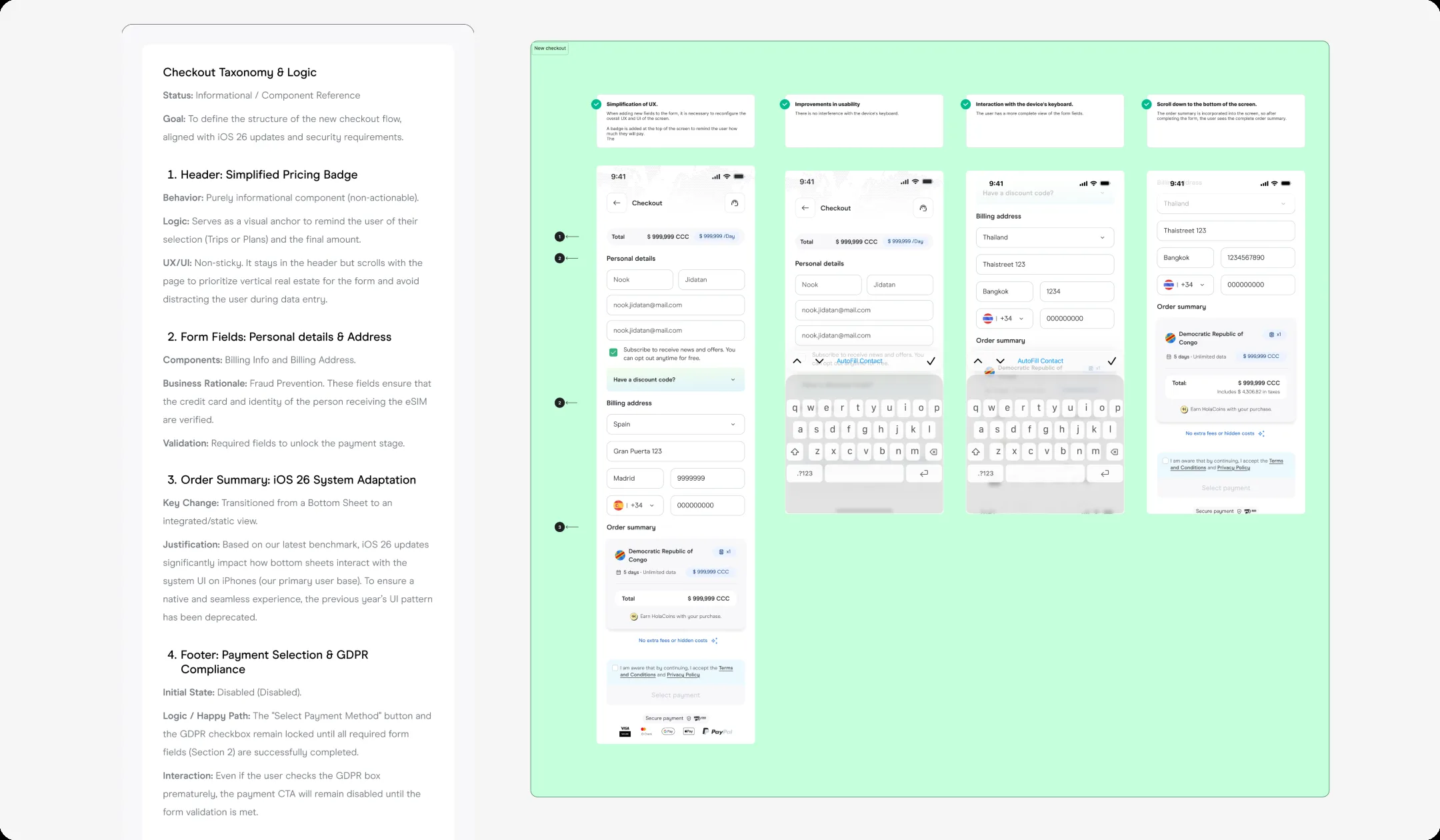 Unified checkout with shared validation states