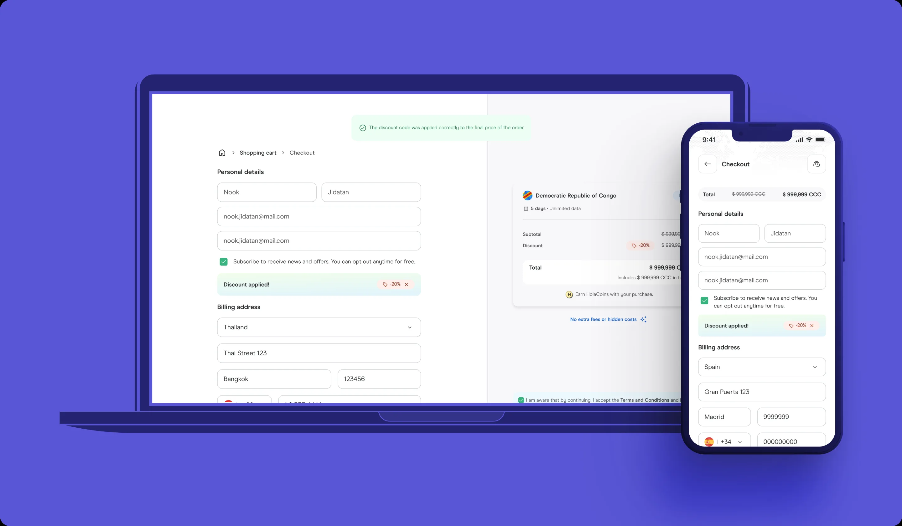 Unified checkout: desktop, responsive, and app side by side