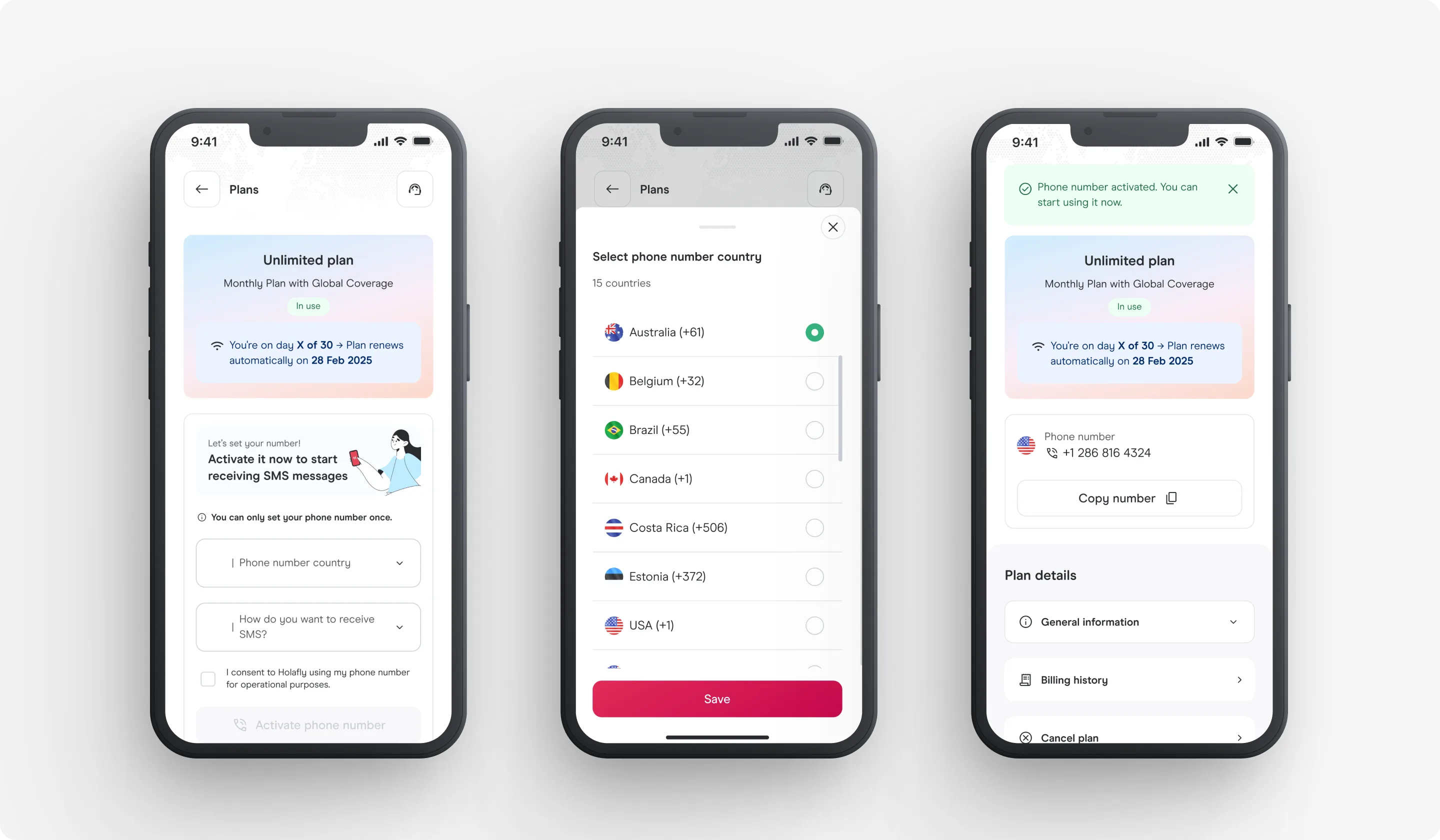 Plan overview dashboard with usage bar and quick actions