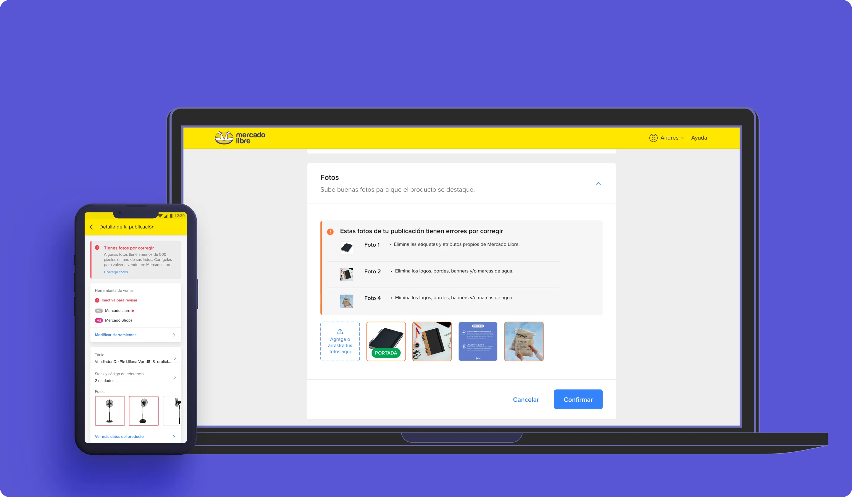 Final UI: photo-level moderation cards with fix instructions