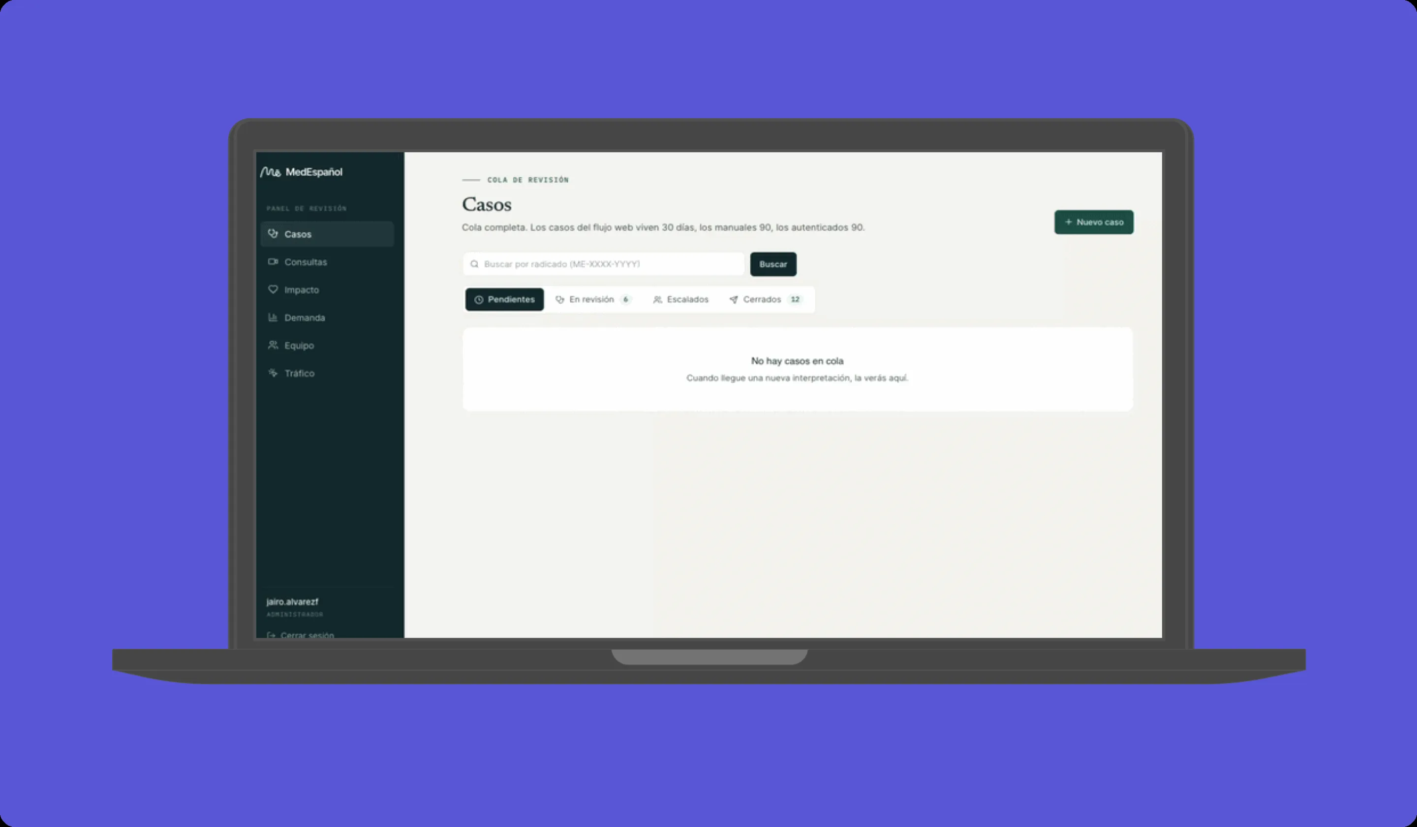 Admin panel and case management interface